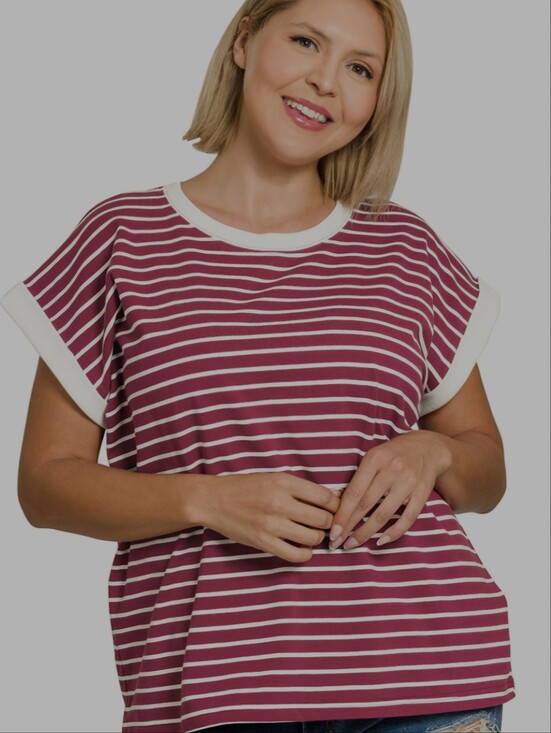Zenana Outfitters Tops - Zenana- Maroon Striped Tee Plus Size